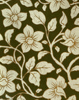 Deep Green and Off-white Floral Pattern Screen Printed Paper