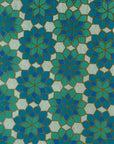 Green and Blue Floral Mosaic Pattern Screen Printed Paper