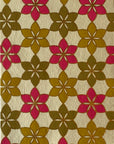 Fuchsia and Yellow Ocher Floral Mosaic Pattern Screen Printed Paper
