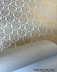 White and Gold Damask Pattern Screen Printed Paper
