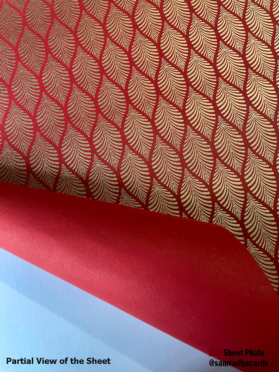 Red Gold Leaf Pattern Screen Printed Paper