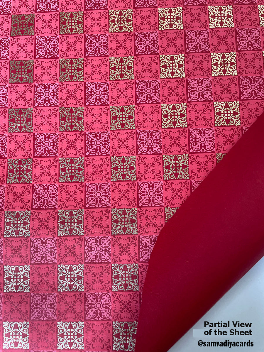Red Gold Square Pattern Screen Printed Paper