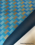 Blue Gold Weave Pattern Screen Printed Paper