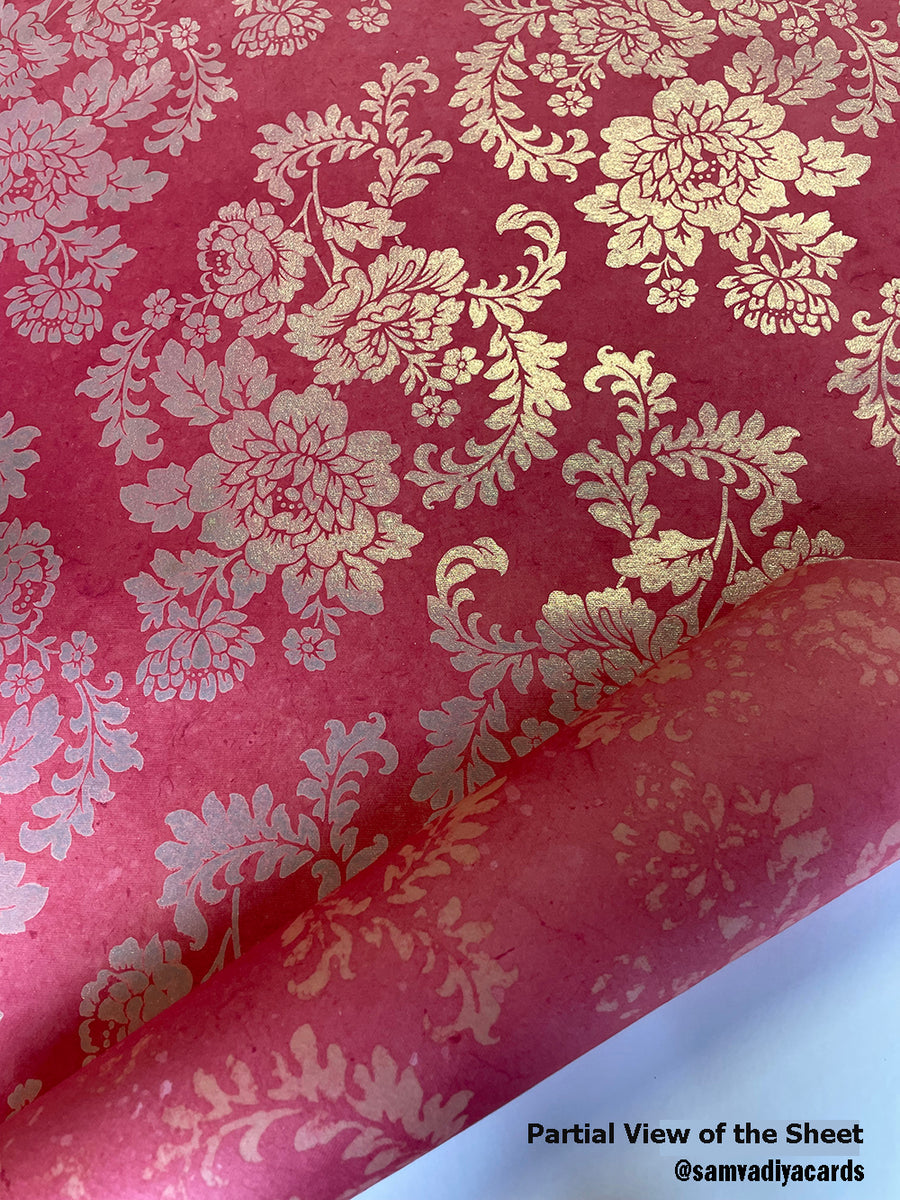 Pink and Silver Large Floral Screen Printed Paper