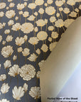 Gray and Cream Large Floral Screen Printed Paper