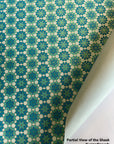Green and Blue Floral Mosaic Pattern Screen Printed Paper