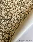 Deep Green and Off-white Floral Pattern Screen Printed Paper