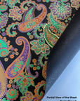 Black, Green and Orange Paisley Pattern Screen Printed Paper