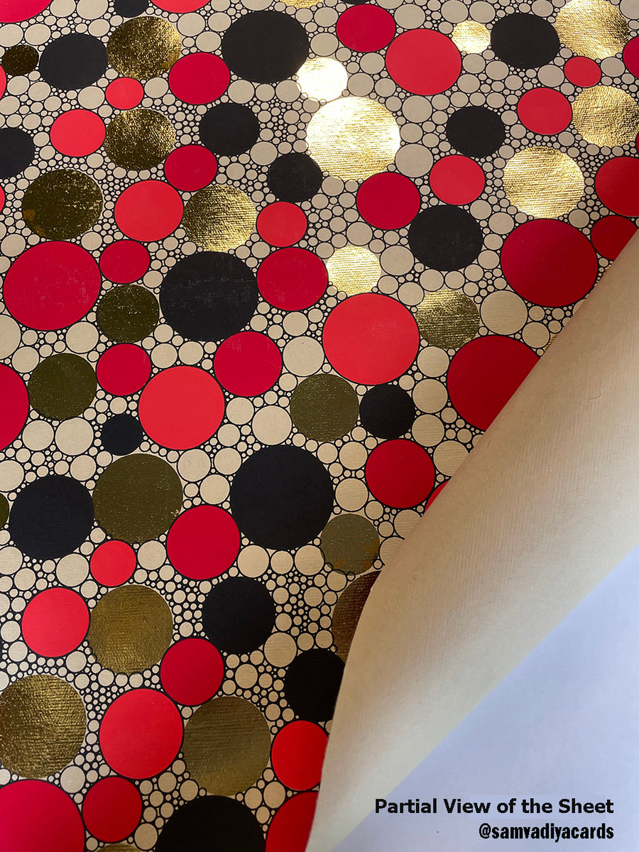 Red, Black and Beige Circle Pattern Foil Printed on Cotton Printed Paper