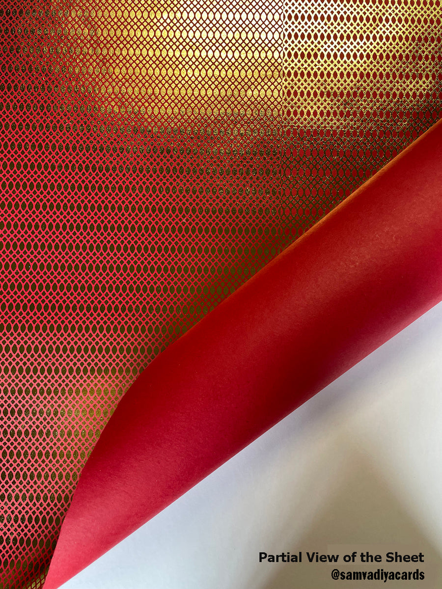 Red and Gold Mesh Patten Foil Printed on Cotton Paper