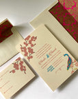 Wedding Invitation Peacock and Cherry Magnolia blossom Samvadiya Cards 1