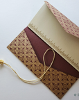 Wedding or social money folder, money envelope, Gift Card holder, purse, Burgundy Gold Leaf design with ivory insert - Set of 4
