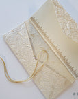 Wedding congratulations card with money folder, money envelope, gift card holder, purse, ivory butterfly pattern embossed - set of 4