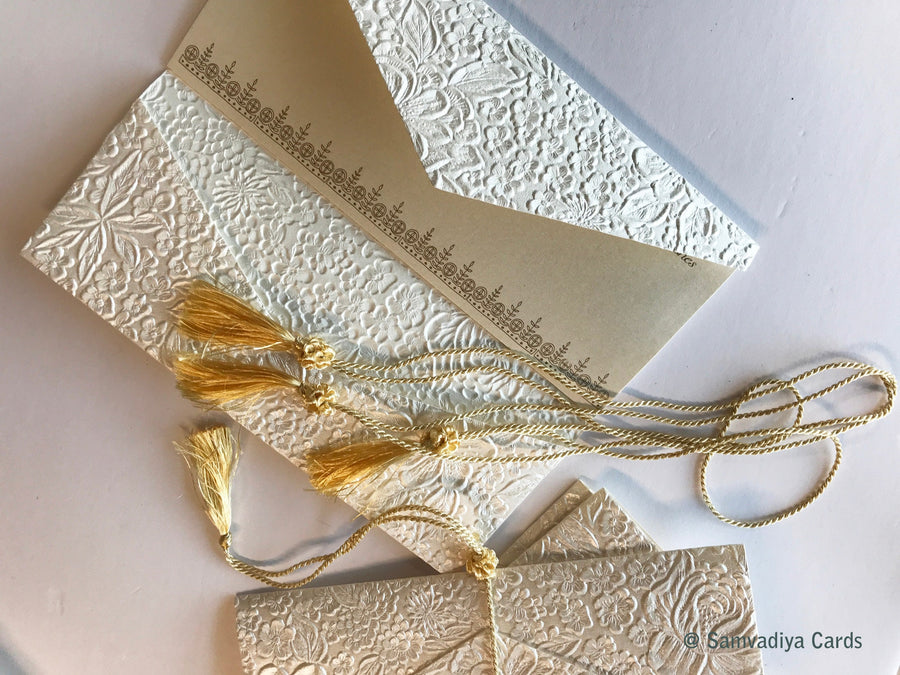 Wedding Congratulations Card with money folder, money envelope, Gift Card holder, purse, ivory floral embossed - Set of 4