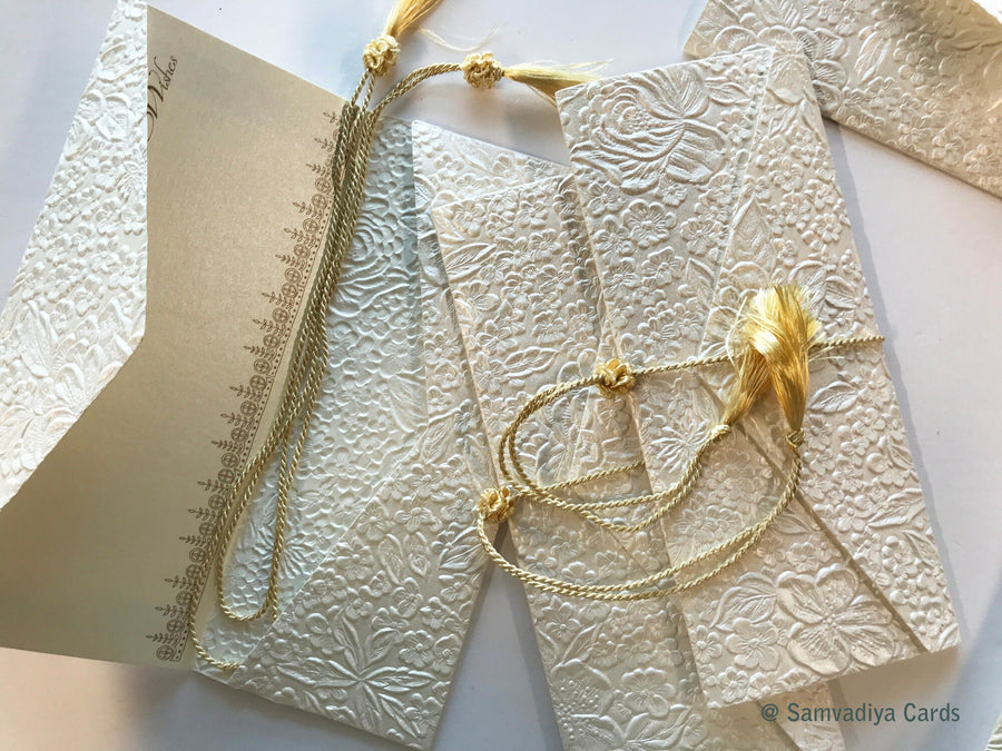 Wedding Congratulations Card with money folder, money envelope, Gift Card holder, purse, ivory floral embossed - Set of 4