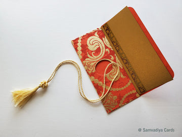Money envelope dollar bill size, Monetary envelope, Currency, Gift Card Envelope, red gold large floral print on handmade paper, Set of 6