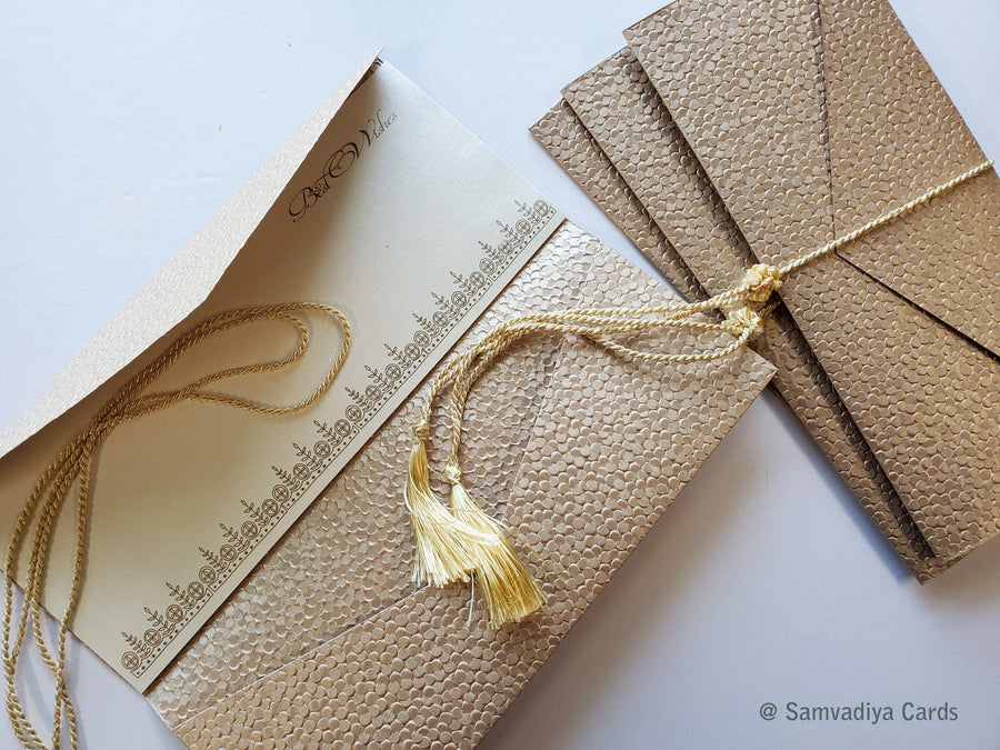 Corporate or social money folder, money envelope, Gift Card holder, purse, rose gold embossed with ivory insert - Set of 4