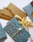 Money envelope, Monetary envelope dollar bill size, Currency, Gift Card, printed floral teal & chocolate handmade paper Boxed Gift Set of 6