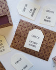 Storyteller 17- handcrafted A6 size 'open when'/'open on' letter set with pre-written tags & envelopes, Burgundy Leaf, Set of 6 or Set of 12