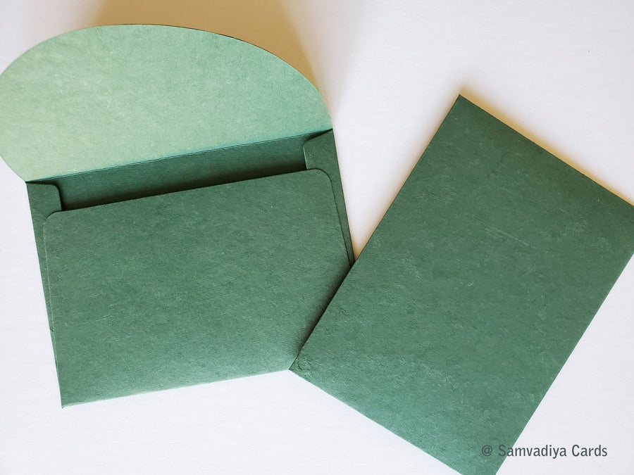 Premium Envelopes A7 Size round flap, Handmade cotton paper invitation envelopes, A7 size enevelopes, natural deep green, forest green