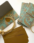 Money envelope larger size, Monetary envelope, Gift Card, Gift Envelope, Paisley print blue and gold on handmade paper Boxed Gift Set
