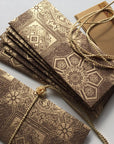 Money envelope, Monetary envelope dollar bill size, Gift Card, Currency Envelope, Brown and Gold Brocade print handmade paper Gift Set of 6