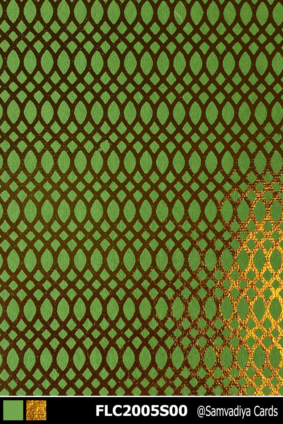 Green and Gold Mesh Pattern Foil Printed on Cotton Printed Paper
