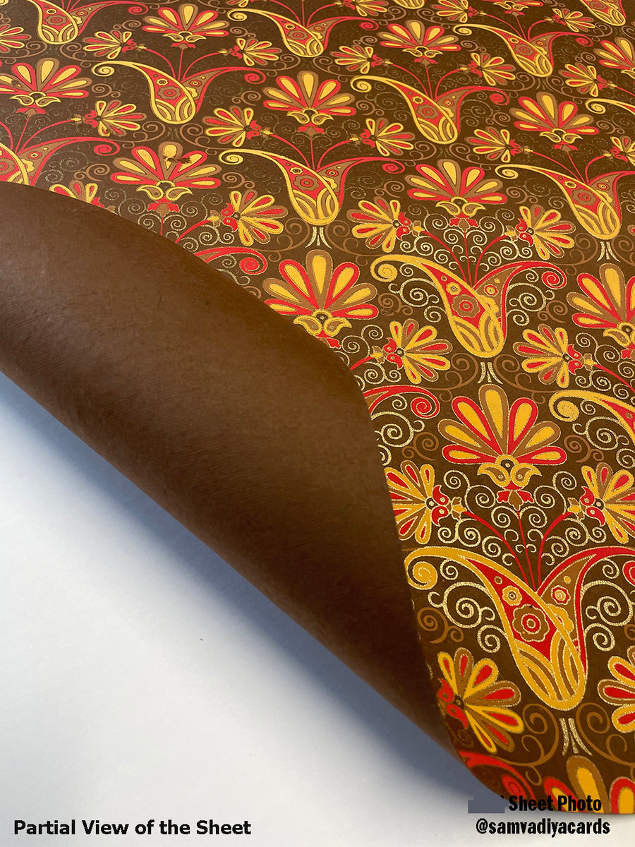 Brown and Yellow Floral Screen Printed Paper