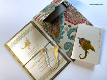 Custom Wedding Invitation Suite: A9 Ganesha Wedding Invitation, Hardbound Panel Set of 20