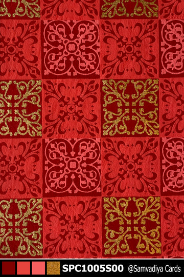 Red Gold Square Pattern Screen Printed Paper