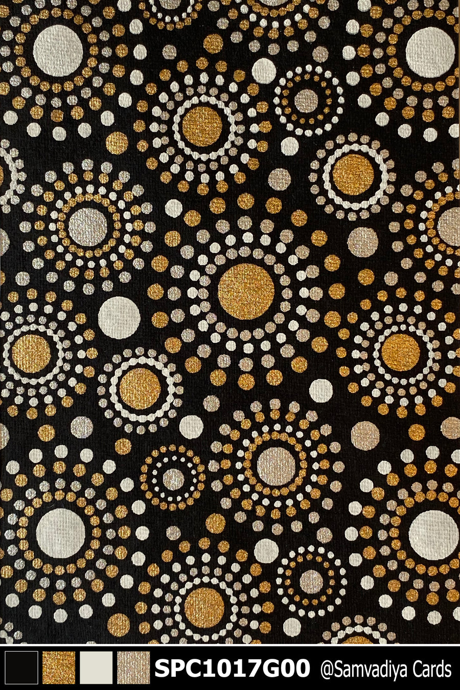 Black, Gold and White Circles and Dots Pattern Screen Printed Paper