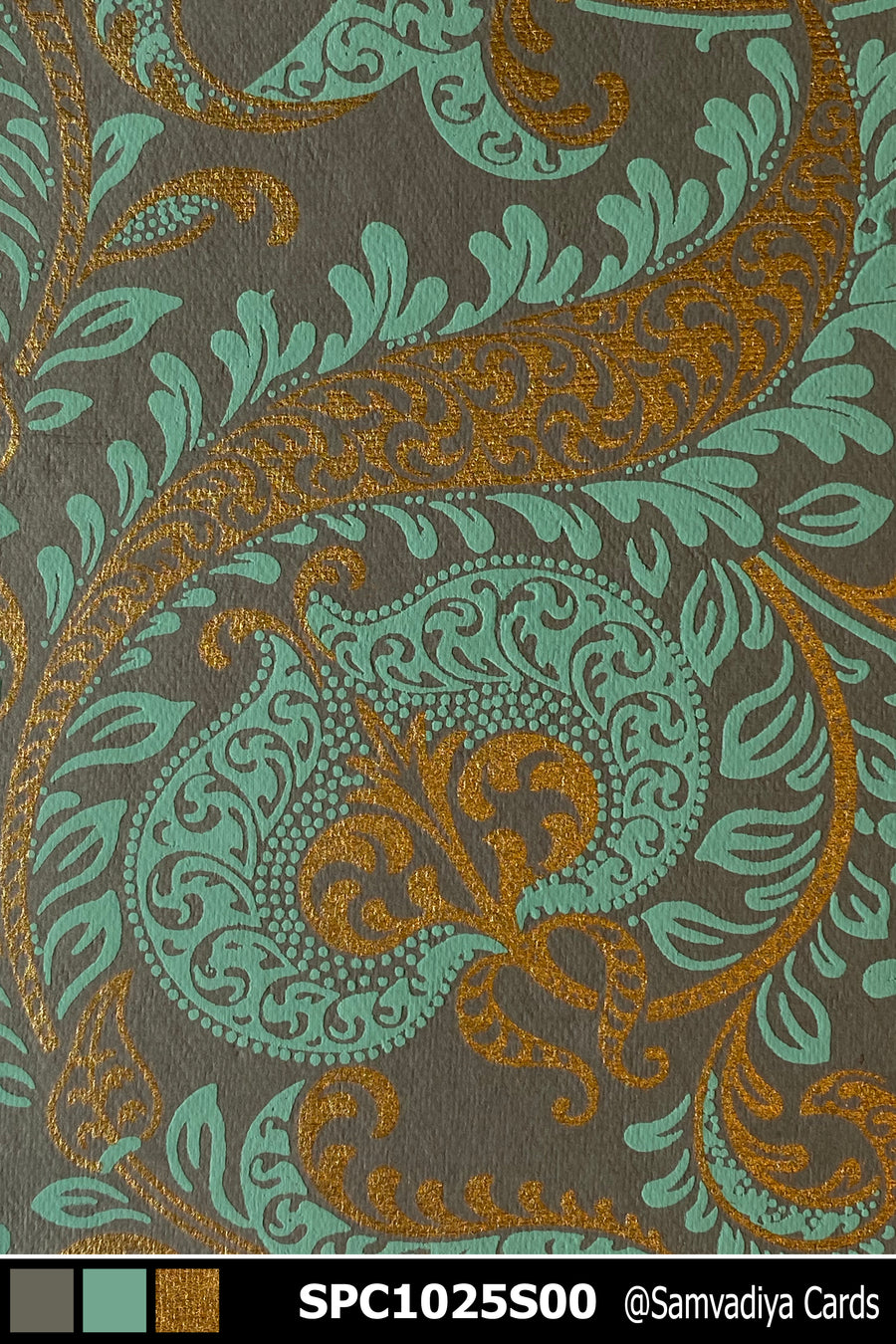 Blue and Gold Paisley Pattern Screen Printed Paper