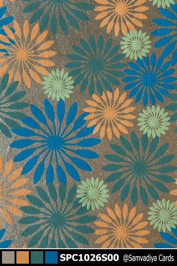 Blue and Orange Daisies Pattern Screen Printed Paper