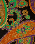 Black, Green and Orange Paisley Pattern Screen Printed Paper