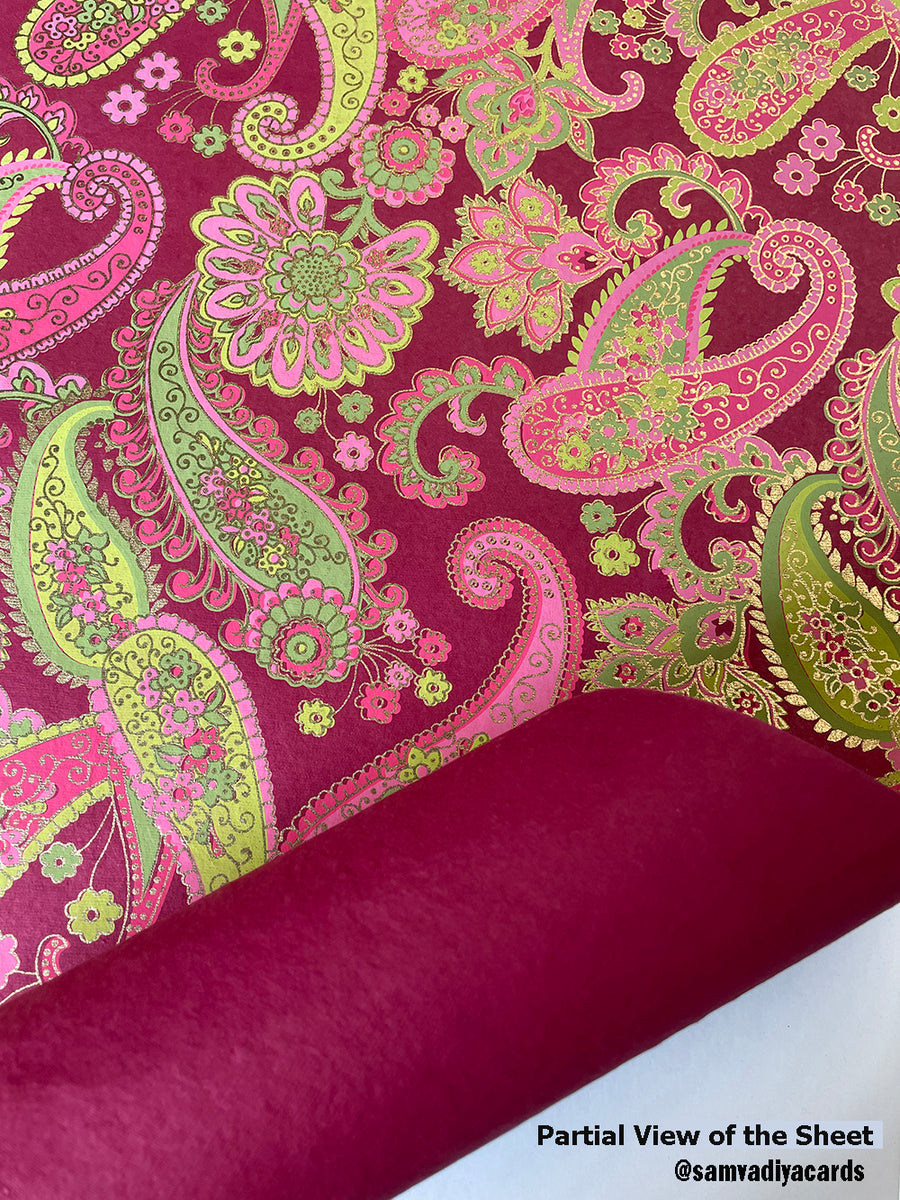 Red and Green Paisley Screen Printed Paper