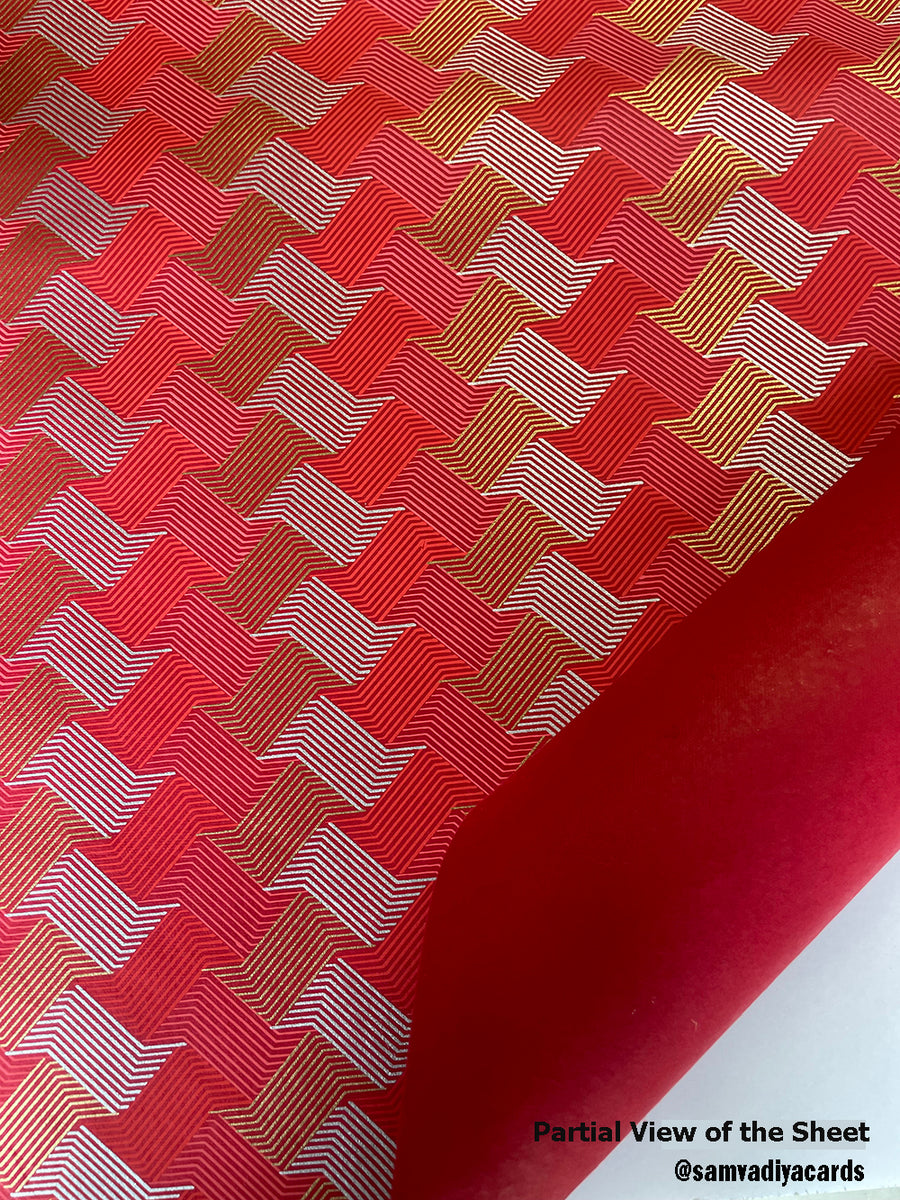 Red Gold White Weave Pattern Screen Printed Paper