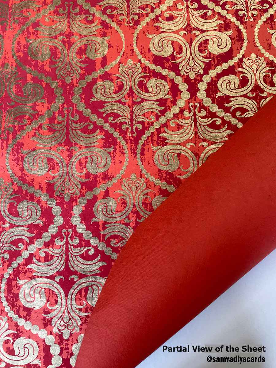 Red Gold Floral Screen Printed Paper