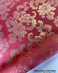 Red Silver Floral Pattern Screen Printed Paper