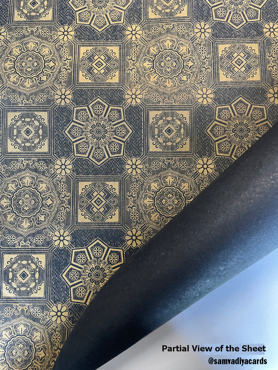 Black and Gold Brocade Pattern Screen Printed Paper