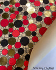 Red, Black and Beige Circle Pattern Foil Printed on Cotton Printed Paper