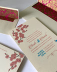 Wedding Invitation Peacock and Cherry Magnolia blossom Samvadiya Cards 1