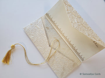 Wedding congratulations card with money folder, money envelope, gift card holder, purse, ivory butterfly pattern embossed - set of 4