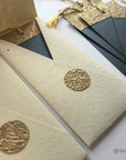 Unwritten 1 - handcrafted stationery set, #10 size envelopes made from natural paper with bookmark style notes with gold tassels - Set of 6