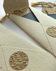 Unwritten 1 - handcrafted stationery set, #10 size envelopes made from natural paper with bookmark style notes with gold tassels - Set of 6