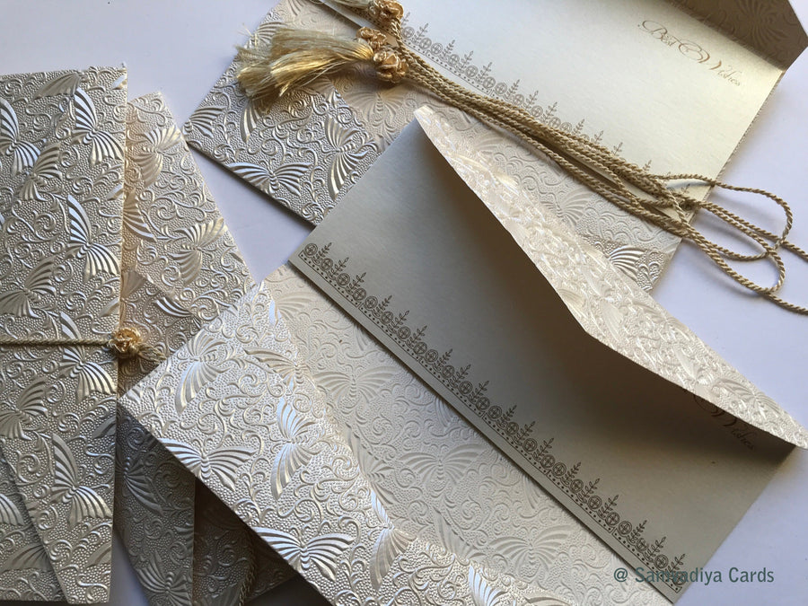 Wedding Congratulations Card with money folder, money envelope, monetary currency, Gift Card holder, purse, ivory embossed Ivory - Set of 4