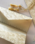 Wedding Congratulations Card with money folder, money envelope, Gift Card holder, purse, ivory scroll embossed - Set of 4