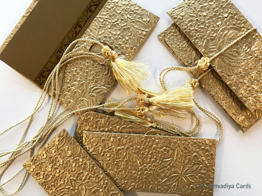 Money envelope assortment of gold and ivory embossed, paper Monetary envelope, Currency, Gift Card - a set for wedding host- Pack of 25