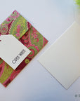 Storyteller 14 - handcrafted A6 size 'open when' letter set with envelopes, blank cards, tags, envelopes, fuchsia green paisley - Set of 6
