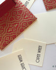 Storyteller 3 - handcrafted A1 size 'open when' letter set with envelopes, blank notes and envelopes, red gold lace floral print - Set of 10