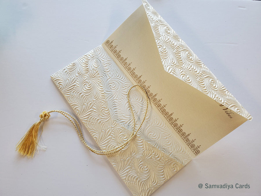 Wedding Congratulations Card with money folder, money envelope, Gift Card holder, purse, ivory scroll embossed - Set of 4